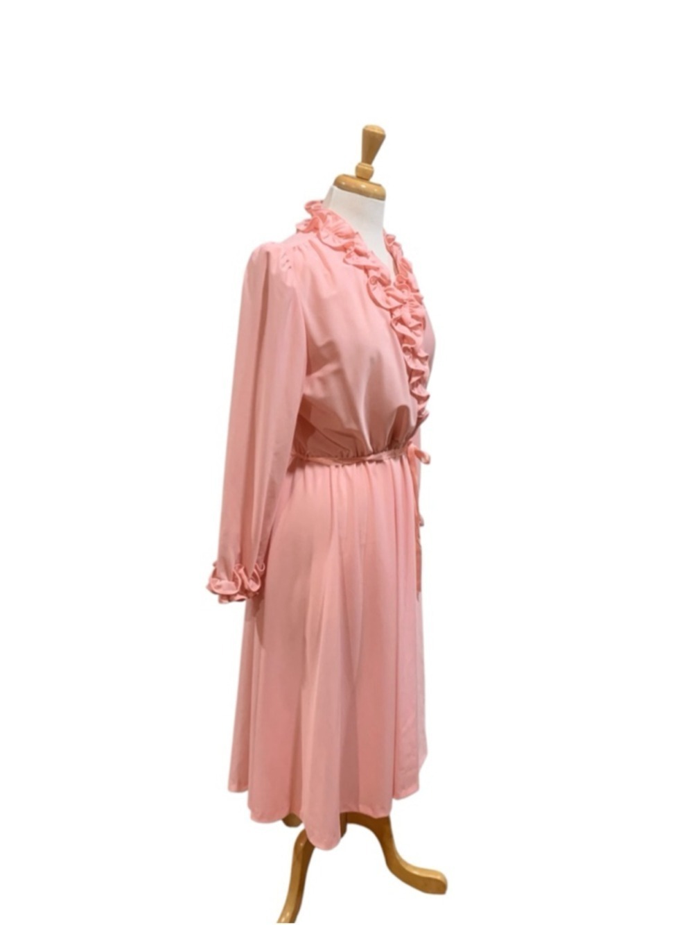 Vntg 70’s Women's Lady Carol of New York Pink Ruffle Long Sleeve Dress M